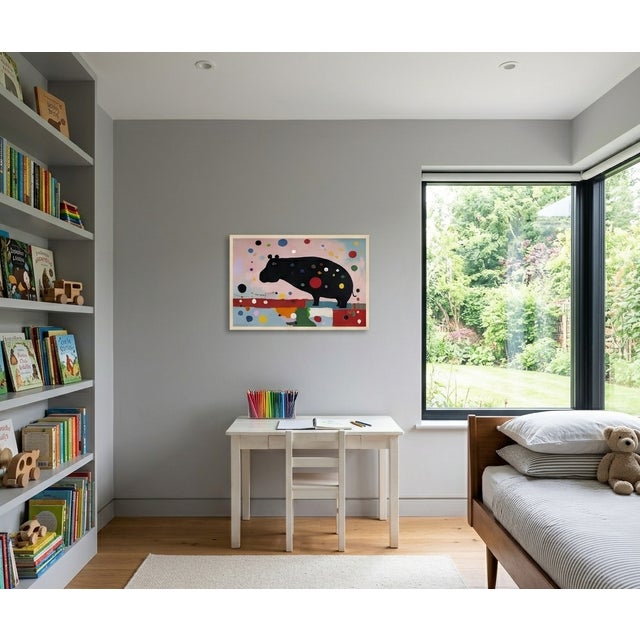 Mid-Century Modern Colorful Hippo Framed Modern Art Print by P. L. Bradbury For Sale - Image 3 of 4