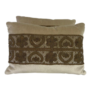 Petite Velvet Pillows With Antique French Metallic Lace