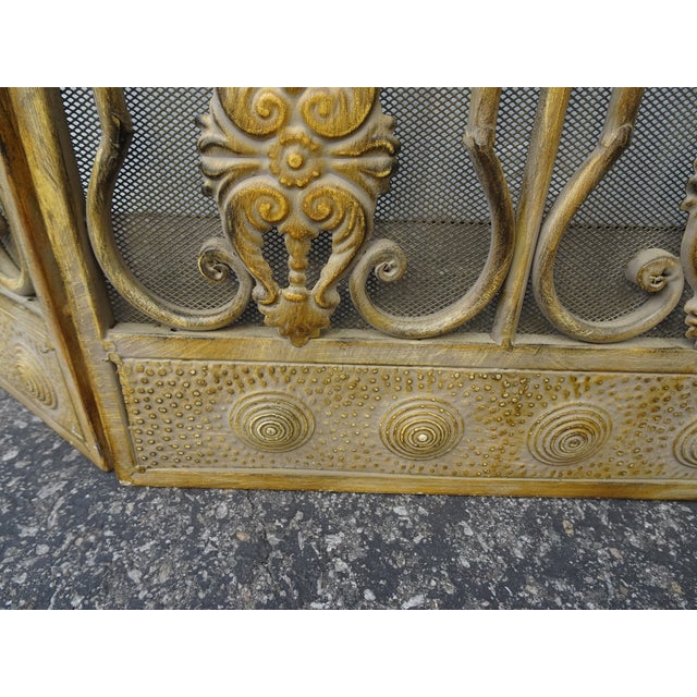 Vintage French Country Yellow Ornate Three Panel Fireplace Screen For Sale - Image 13 of 18