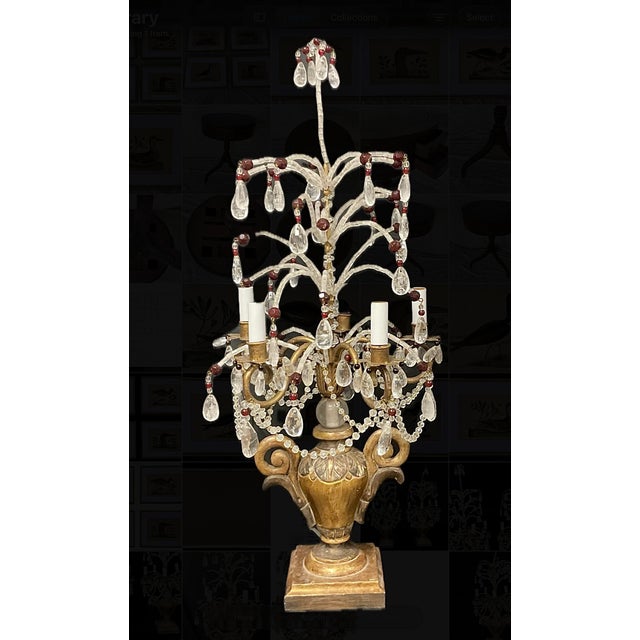Wood Neoclassic Giltwood and Rock Crystal Girandole Lamps a Pair For Sale - Image 7 of 13