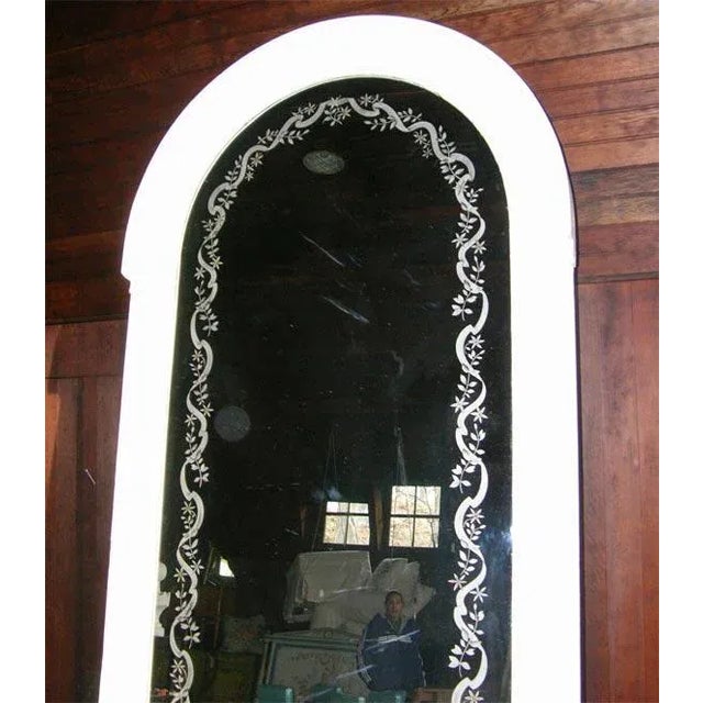 Glass French Etched Arched Mirror For Sale - Image 7 of 8
