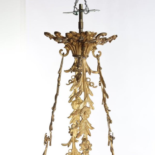 19th Century Antique French Louis XIV Gilt Bronze & Opaline Glass Candelabra Chandelier 19thC For Sale - Image 5 of 10