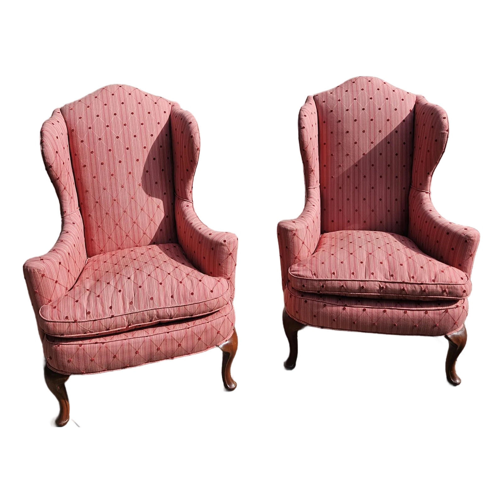 Mid 20th Century Queen Anne Mahogany Wing Chairs - A Pair | Chairish