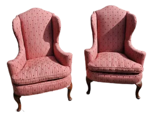 Mid 20th Century Queen Anne Mahogany Wing Chairs - A Pair