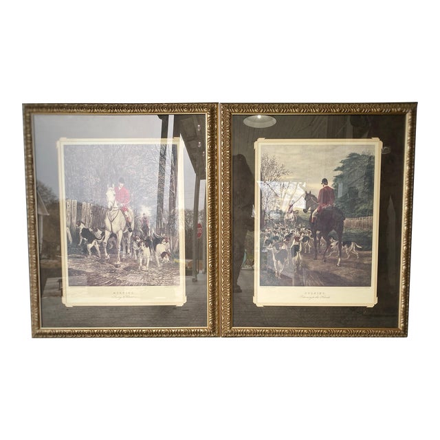 Set of Morning and Evening Framed Prints by e.a.s. Douglas Equestrian Hunting Artworks For Sale