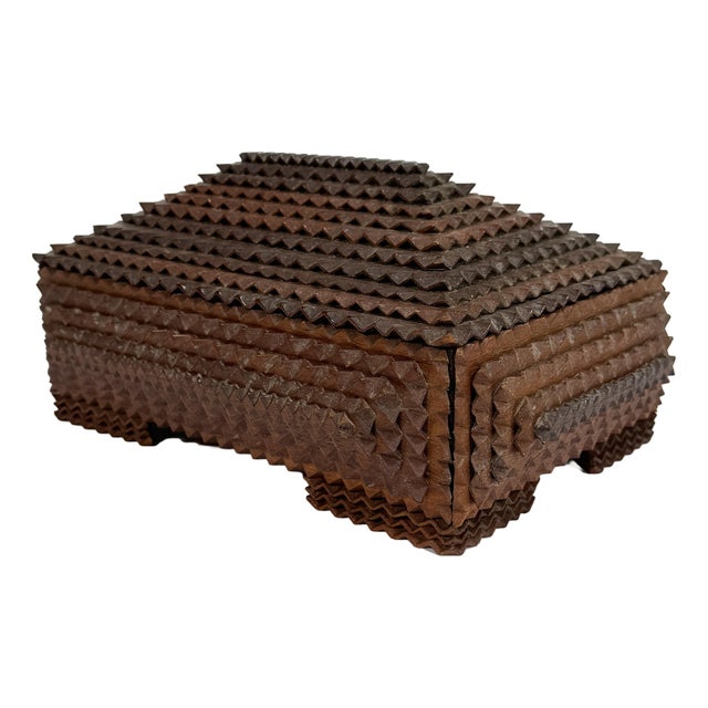 Antique Tramp Art Lidded and Footed Box For Sale