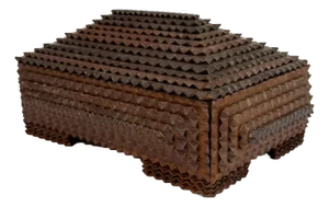 Antique Tramp Art Lidded and Footed Box