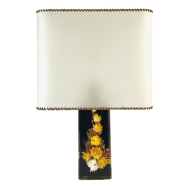 Floral Resin Block Table Lamp by Pierre Giraudon, 1960s For Sale