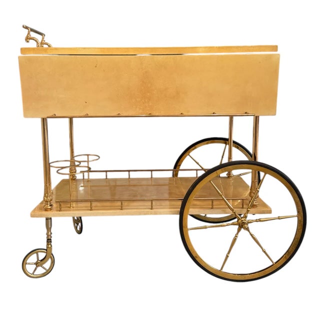 Aldo Tura 1960s Aldo Tura Parchment Drop-Leaf Bar Cart For Sale - Image 4 of 5