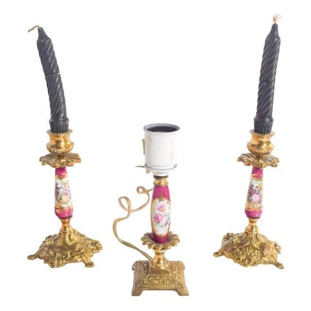 Table Lamp and Candleholders in and Metal, Set of 3 For Sale - Image 10 of 10