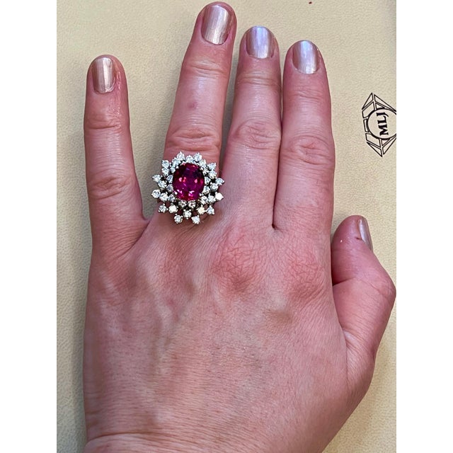 5 Carat Rubellite and 2.5 Carat Diamond 18 Karat Gold Cocktail Ring Estate For Sale - Image 10 of 18