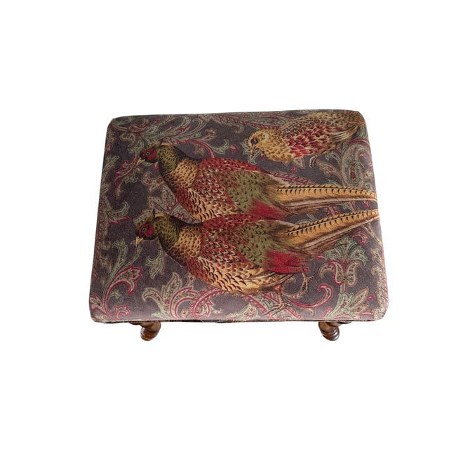 Vintage Faux Bamboo Stool in Ralph Lauren "Hunting Manor Paisley" Fabric For Sale - Image 9 of 17