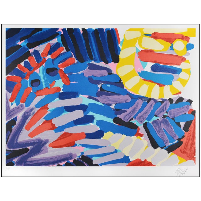 Abstract Late 20th Century Resting in Colors Abstract Blue Lithograph Karel Appel For Sale - Image 3 of 7