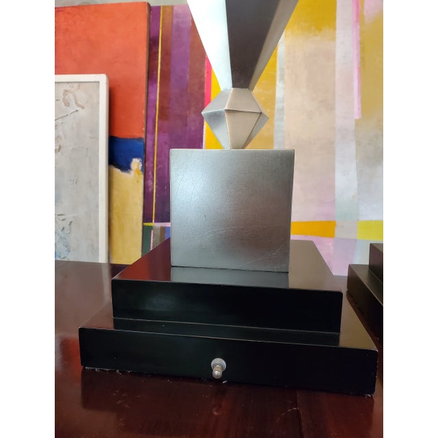 Wood Vintage Mid-Century Diamond Shaped Silver Lamps - a Pair For Sale - Image 7 of 8