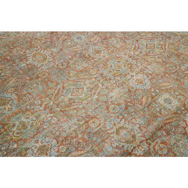Beige 1900s Antique Persian Mahal Rust Wool Rug With Allover Floral Pattern For Sale - Image 8 of 9