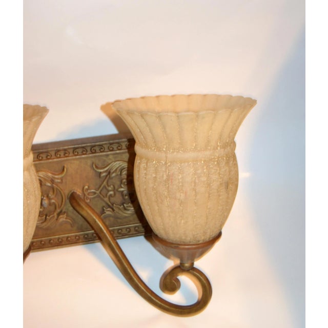 Metal Four Light Bronze & Frosted Glass Light Fixture For Sale - Image 7 of 12