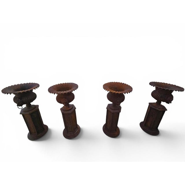 Oxidized Iron Garden Urns, Italy, 1960s, Set of 4 For Sale - Image 4 of 8