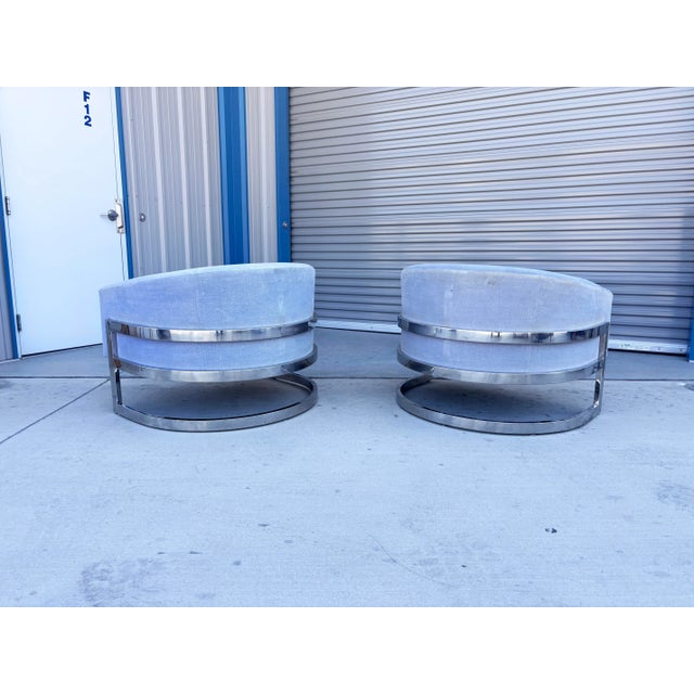 1970s Pair of Mid-Century Modern Chrome Barrel Chairs Styled After Milo Baughman For Sale In Los Angeles - Image 6 of 12
