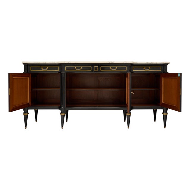 Wood Ebonized, Grande Louis XVI Style Buffet, Carrara Marble, Circa 1880 For Sale - Image 7 of 9