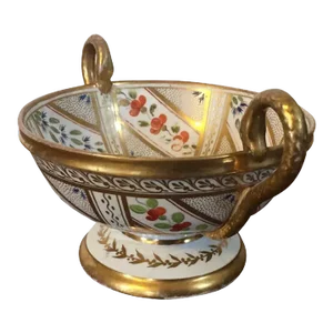 Antique Early 19th Century Spode Porcelain Serpent Handled Footed Bowl Decorated in Geometric Sprig