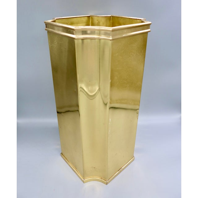 Mid 20th Century Vintage Hexagonal Brass Umbrella Stand — Tall Tapered Lacquered Brass For Sale - Image 5 of 10