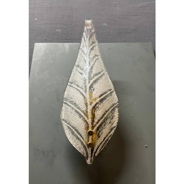 Murano Glass Frosted Leaf Sconces, 1960s, Set of 2 For Sale - Image 6 of 9