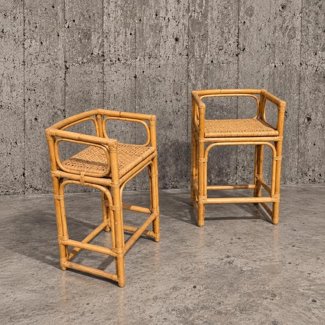 Rattan and Bamboo Wicker Seat, 1970s, Set of 2 For Sale - Image 4 of 6