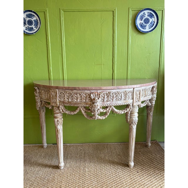 Early 20th Century Neoclassical Carved Demi-Lune With Marble Top - Louis XVI Style For Sale - Image 4 of 12