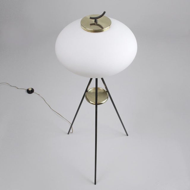 1950s Floor Lamp in Opaline Glass and Brass, 1950s For Sale - Image 5 of 12