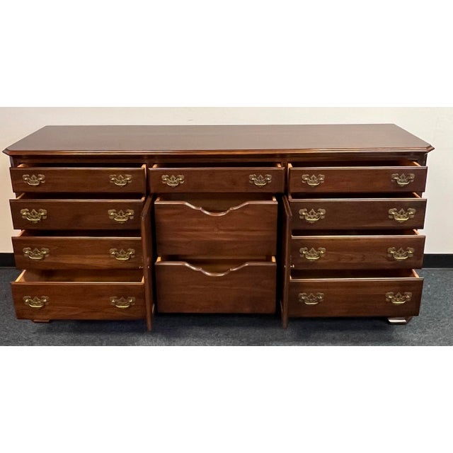 Wood Ethan Allen Georgian Court Cherry 11 Drawer Dresser For Sale - Image 7 of 12