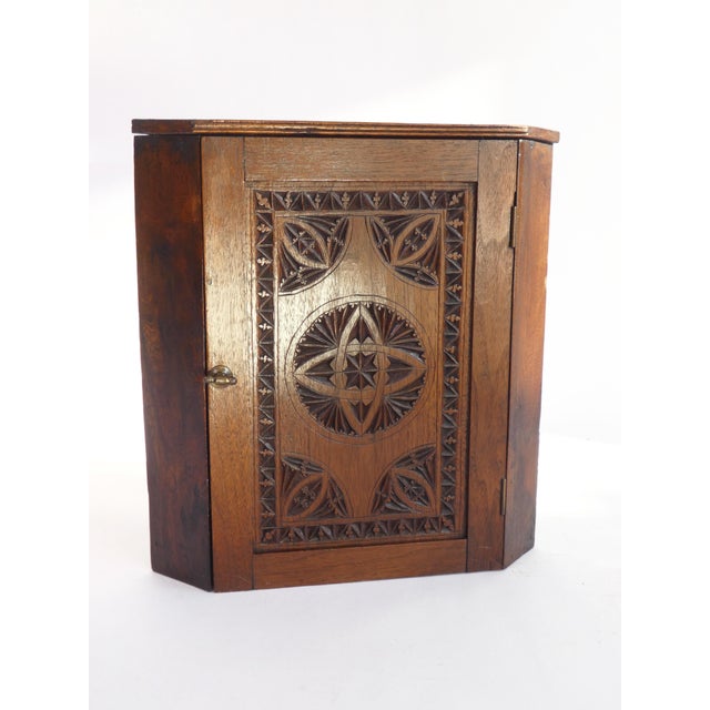 Brown Antique Dutch Folk Art Wooden Corner Cabinet, 1920s For Sale - Image 8 of 10