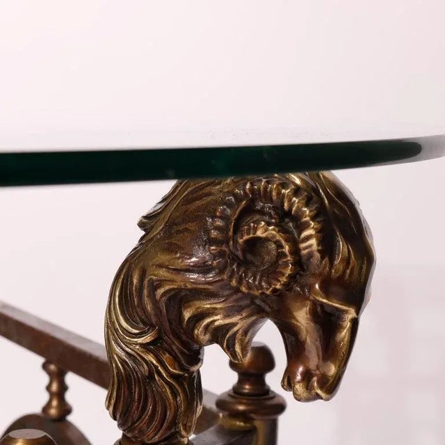 French Empire Figural Bronzed Metal & Glass Center Table with Ram's Heads 20th Century For Sale - Image 4 of 13