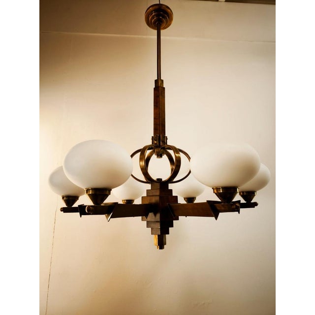 Brown Vintage Wooden Pendant Light with Oval Glass Shades For Sale - Image 8 of 18