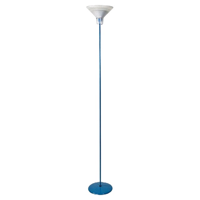 Italian Modern Light Blue Metal and Glass Floor Lamp, 1980s For Sale