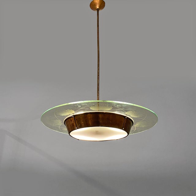 Mid-Century Modern Italian Glass Pendant with Copper Decoration, 1940s For Sale - Image 4 of 16