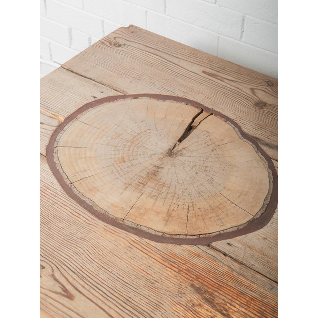 Wood Mid 20th Century Rustic Farmhouse Dining Table With Natural Wood Slice Inlays and Painted Base For Sale - Image 7 of 11