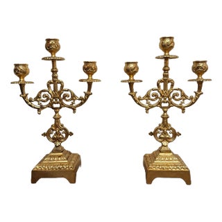 Louis XIV Gilt Brass Candleholders, Set of 2 For Sale