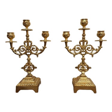 Louis XIV Gilt Brass Candleholders, Set of 2 For Sale