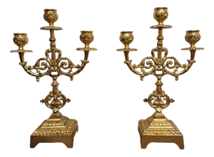 Louis XIV Gilt Brass Candleholders, Set of 2