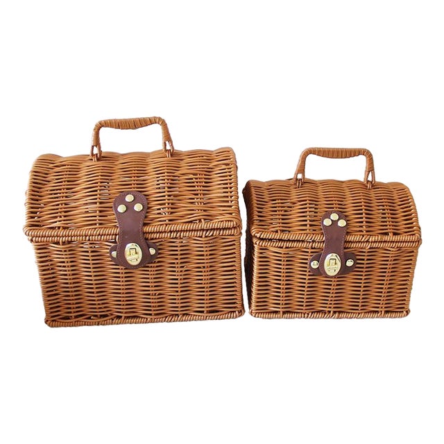 Set of Two Rattan Handled Storage Cases For Sale