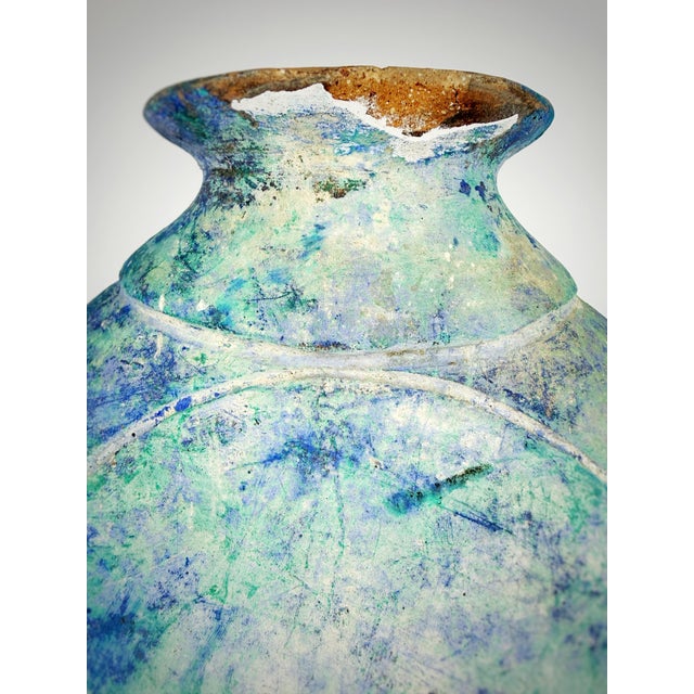 Ceramic 1960s Large Hand-Built Painted Clay Vase With Swan Relief, Mid-Century Studio Art Pottery For Sale - Image 7 of 12