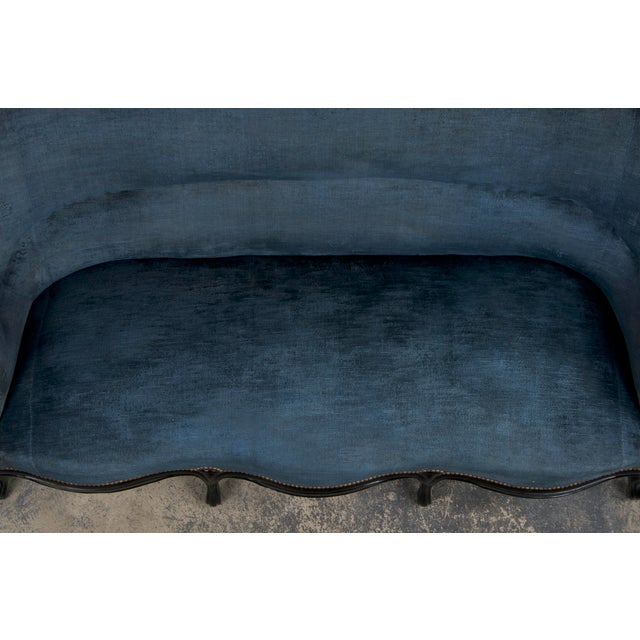 19th Century Napoleon III Ebonized Settee W/ Blue Velvet For Sale - Image 4 of 12