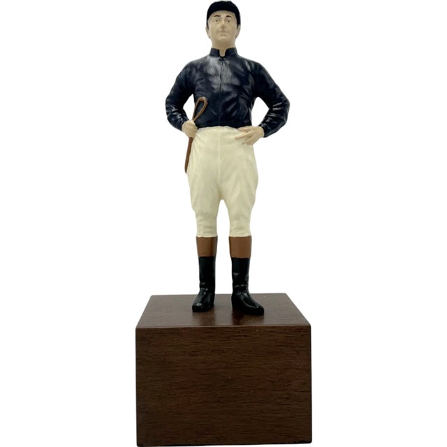 Wood Vintage Equestrian Navy Blue Jockey Bookend Statue 13"h For Sale - Image 7 of 12
