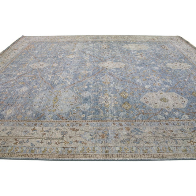 Early 21st Century Apadana's Persian Tabriz Style Handmade Floral Blue Wool Rug For Sale - Image 5 of 7