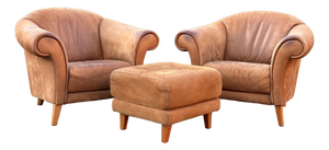 Leather Chairs and Ottoman from Andrea Natuzzi, 1995, Set of 3