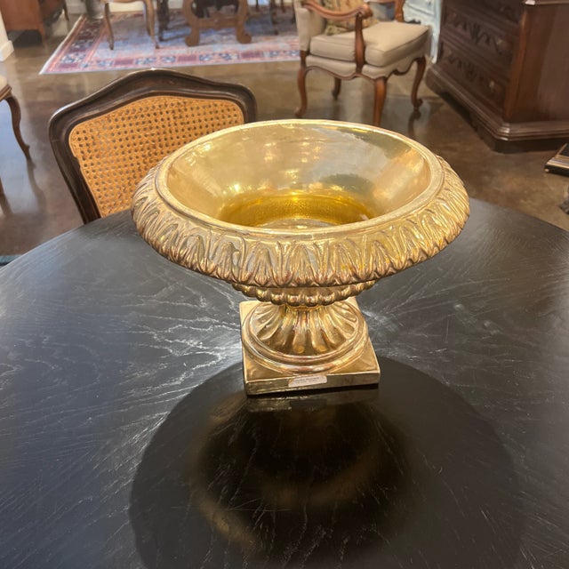 Handmade Italian Ceramic Gold Gilded Planter on Pedestal For Sale In Dallas - Image 6 of 12