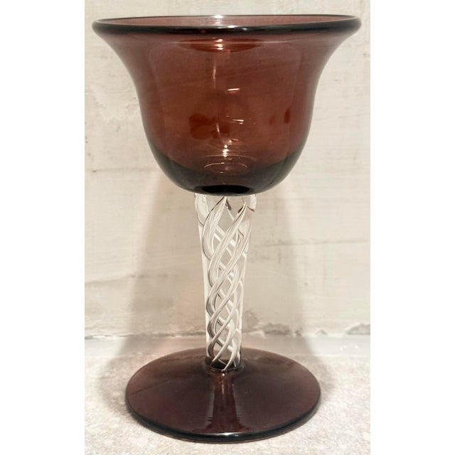 Blenko Rare Vintage Mid-Century Bill Blenko Designed Art Glass Air Twist Amethyst Port/Dessert Glasses- Set of 10 For Sale - Image 4 of 12