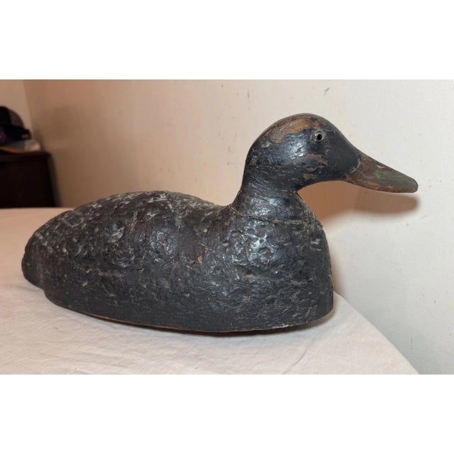 Vintage Hand Carved Painted Wood Folk Art Black Duck Decoy Sculpture Figure For Sale - Image 9 of 9