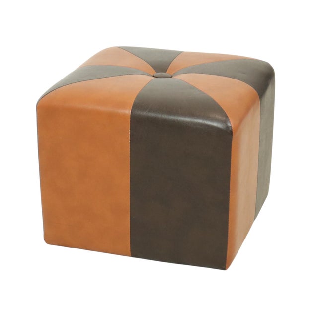 1960s Vintage Square Pouf in Brown Patchwork, 1960s For Sale - Image 5 of 12