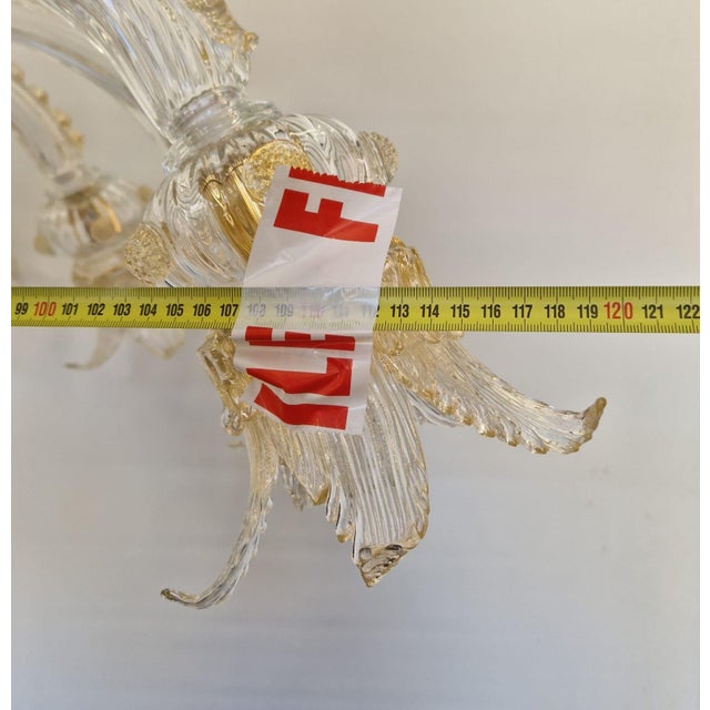 Gold Venetian Transparent and Gold Murano Glass Chandelier With Flowers and Leaves For Sale - Image 8 of 9